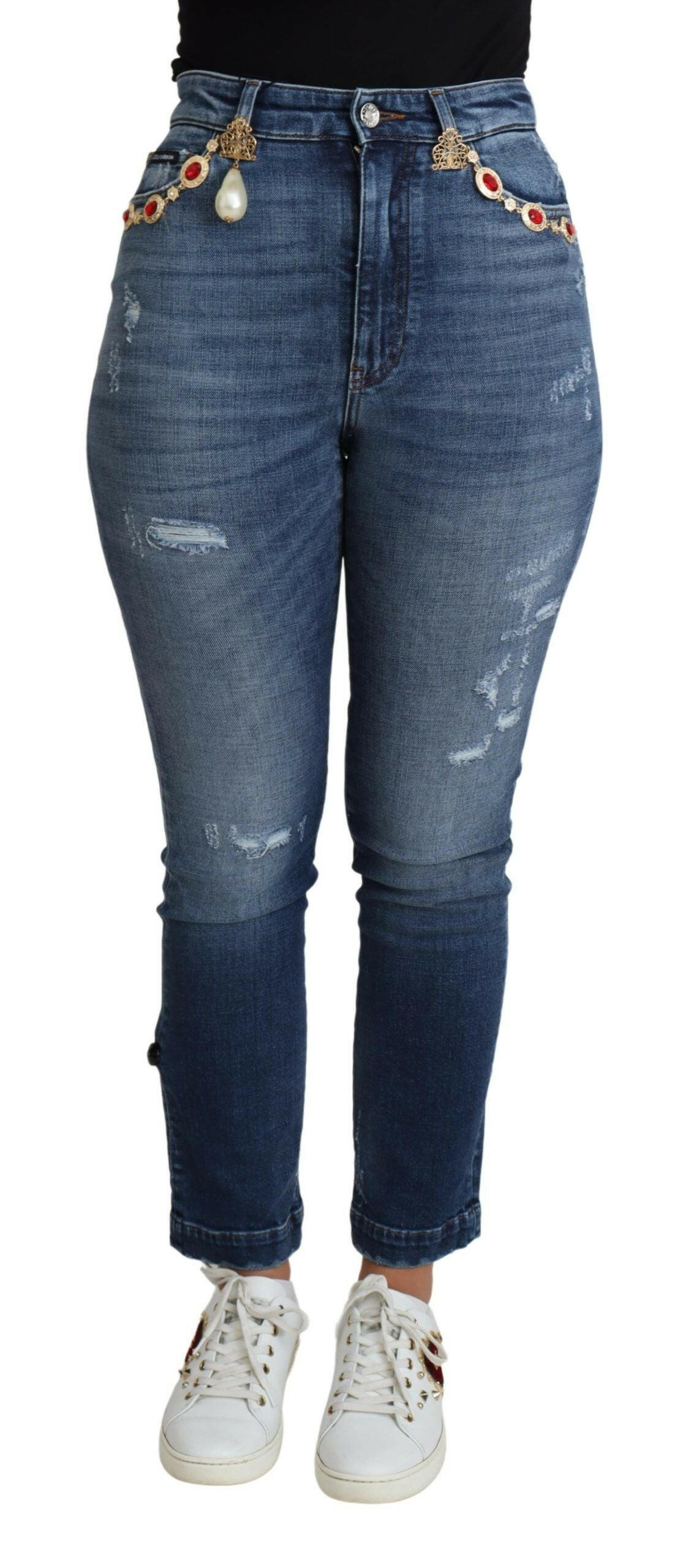 Dolce & Gabbana Blue Embellished Skinny Trouser Cotton Jeans -   -  Dolce & Gabbana.