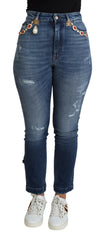 Dolce & Gabbana Blue Embellished Skinny Trouser Cotton Jeans -   -  Dolce & Gabbana.