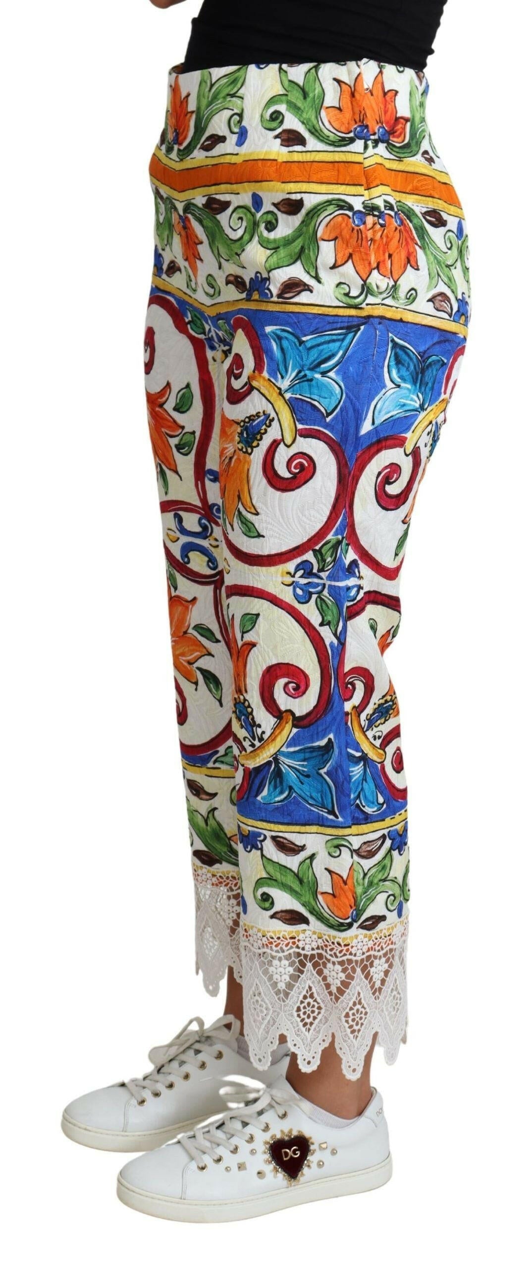 Dolce & Gabbana Multicolor Majolica Print Trouser  Cotton Pants -   -  Dolce & Gabbana.