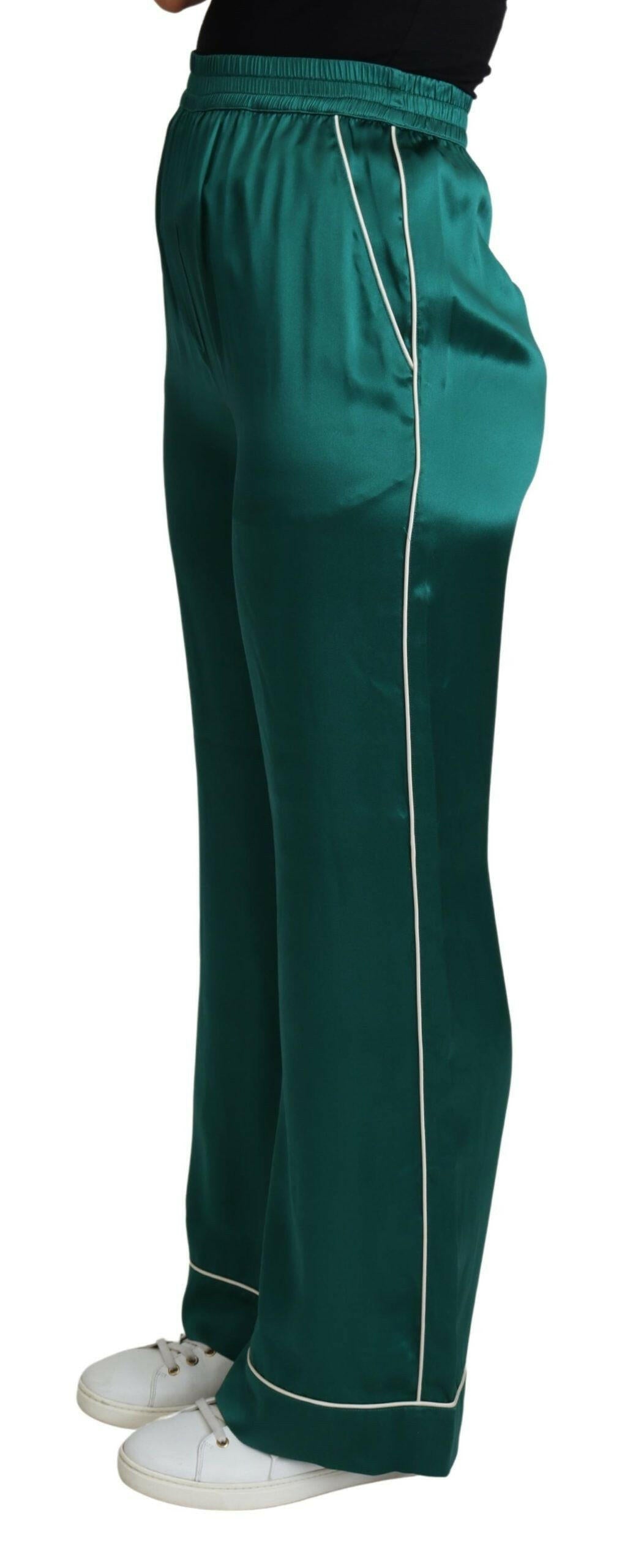 Dolce & Gabbana Green High Waist Pajama Trouser Silk Pant -   -  Dolce & Gabbana.