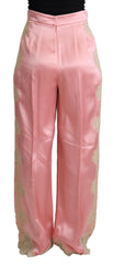 Dolce & Gabbana Pink Lace Trimmed Silk Satin Wide Legs Pants -   -  Dolce & Gabbana.