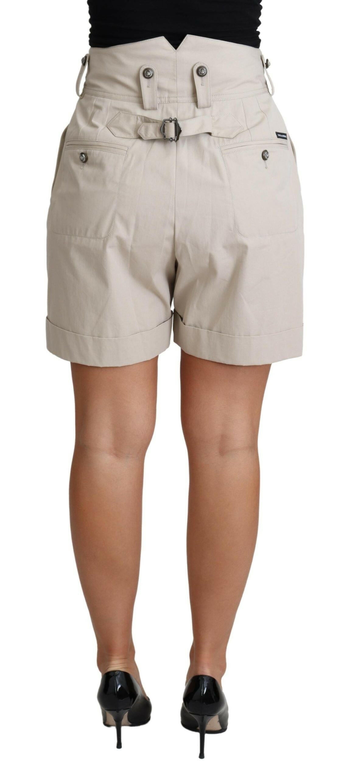 Dolce & Gabbana Beige Cotton Pleated High Waist Casual Shorts -   -  Dolce & Gabbana.