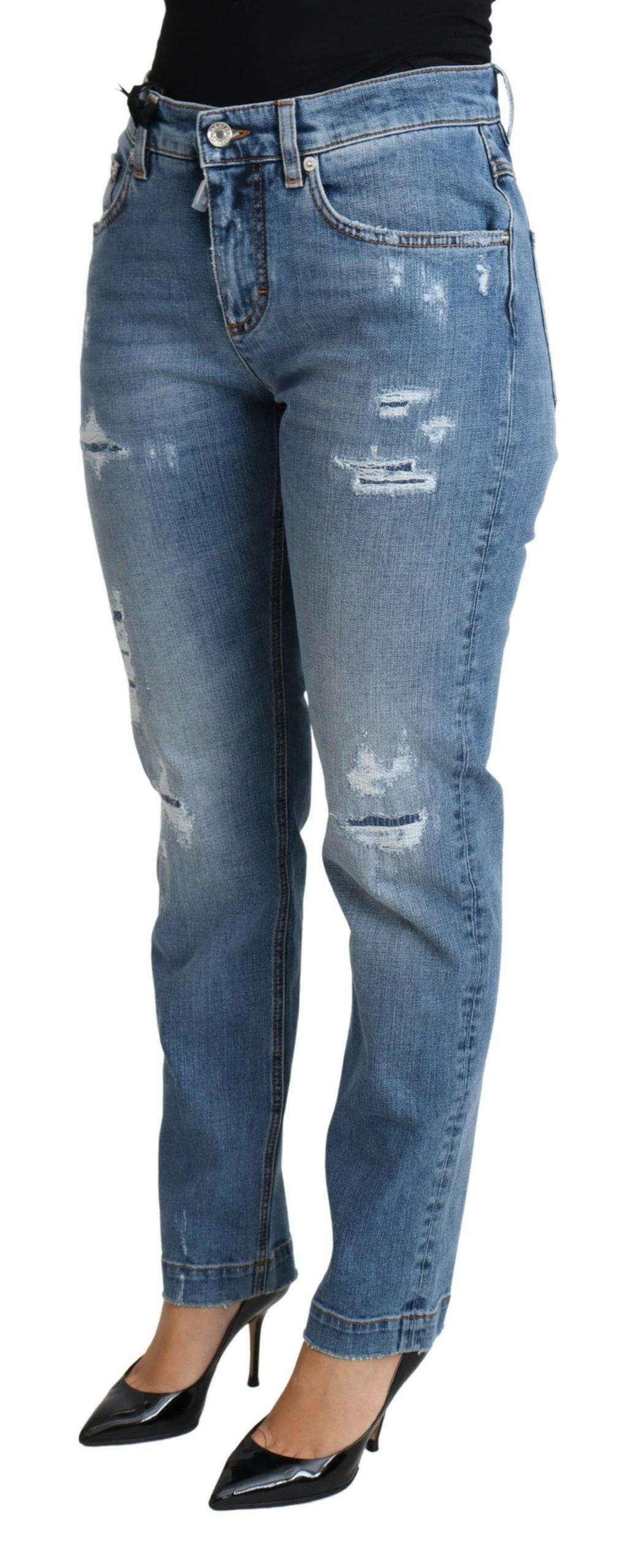Dolce & Gabbana Blue Tattered Skinny Denim Cotton Blend Jeans -   -  Dolce & Gabbana.