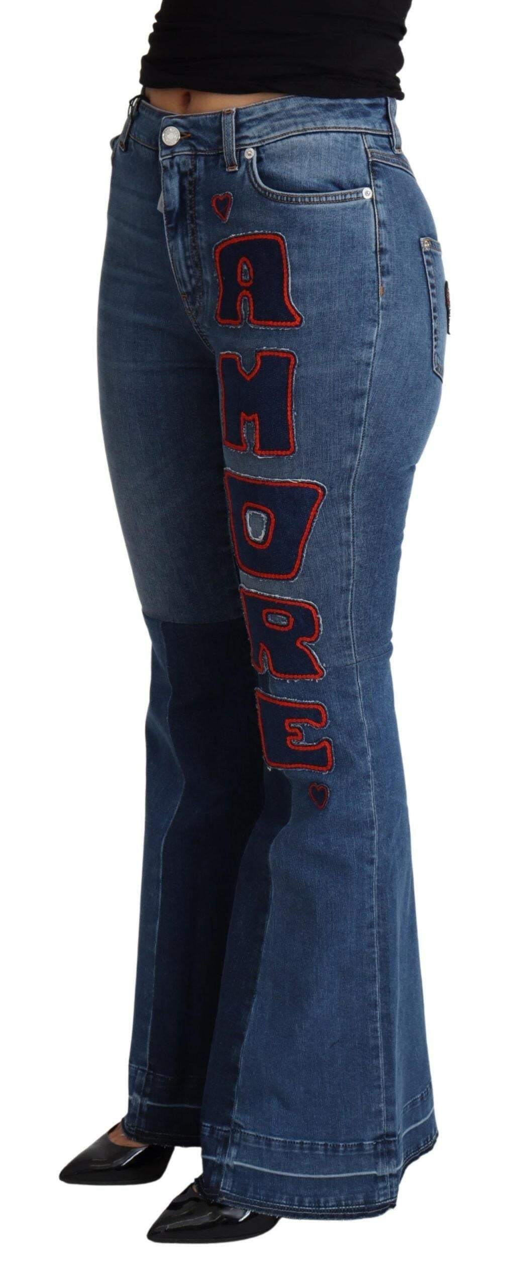 Dolce & Gabbana Blue Amore Patch Boot Cut Cotton Stretch Pant -   -  Dolce & Gabbana.