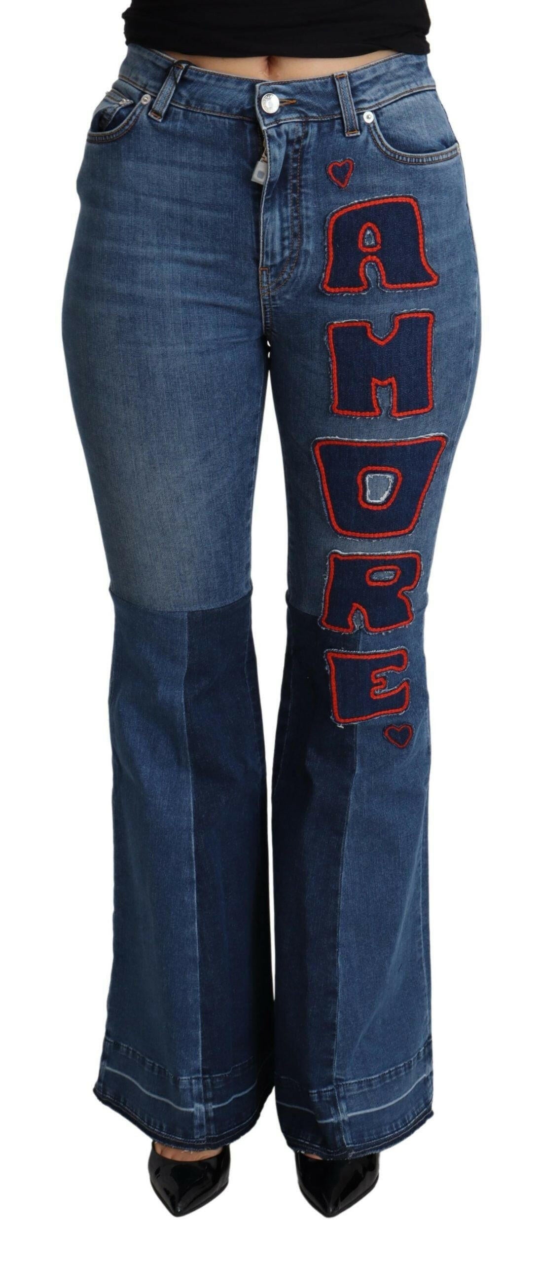 Dolce & Gabbana Blue Amore Patch Boot Cut Cotton Stretch Pant -   -  Dolce & Gabbana.