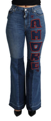 Dolce & Gabbana Blue Amore Patch Boot Cut Cotton Stretch Pant -   -  Dolce & Gabbana.