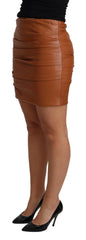 Dolce & Gabbana Brown Lambskin High Waist Mini Pleated Skirt -   -  Dolce & Gabbana.