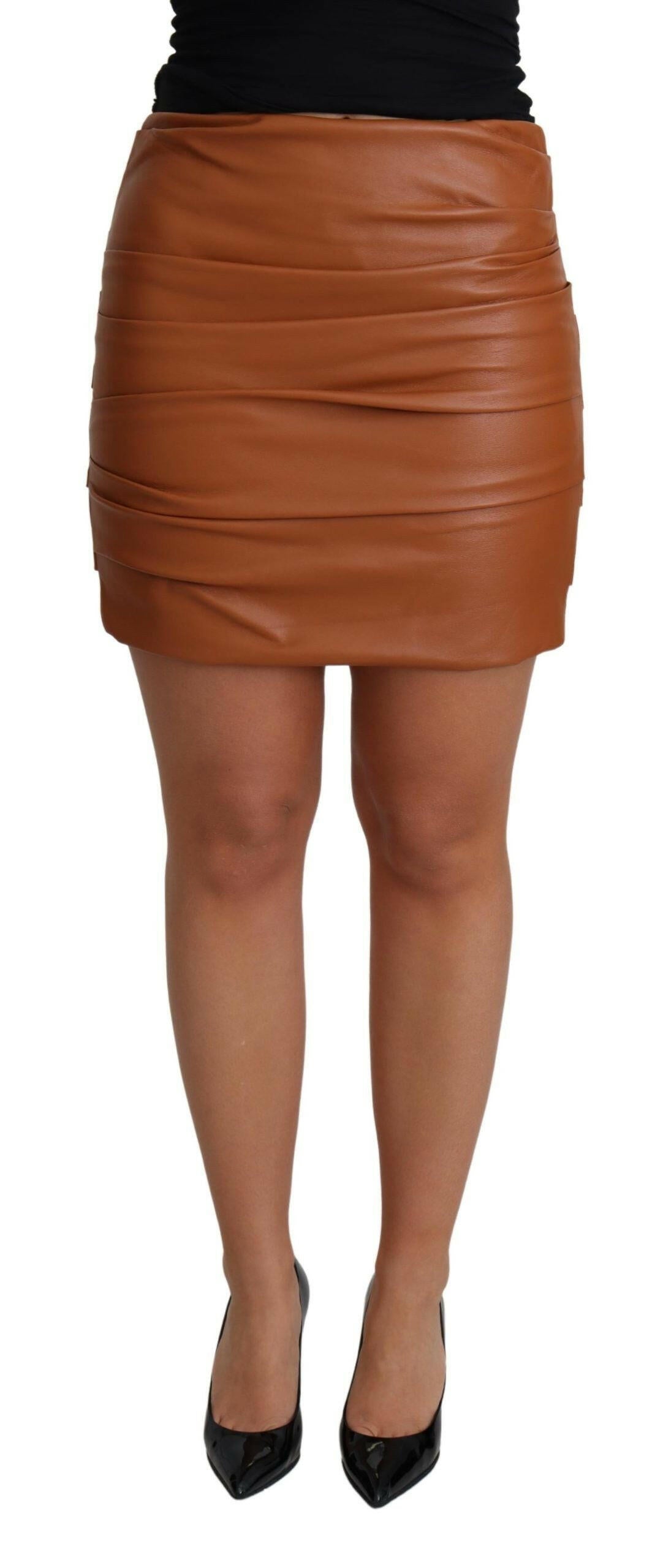 Dolce & Gabbana Brown Lambskin High Waist Mini Pleated Skirt -   -  Dolce & Gabbana.