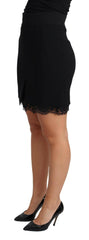 Dolce & Gabbana Black Chantilly Lace Insert Wool Mini Skirt -   -  Dolce & Gabbana.