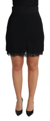 Dolce & Gabbana Black Chantilly Lace Insert Wool Mini Skirt -   -  Dolce & Gabbana.