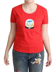Moschino Red Printed Cotton Short Sleeves Tops Blouse T-shirt -   -  Moschino.