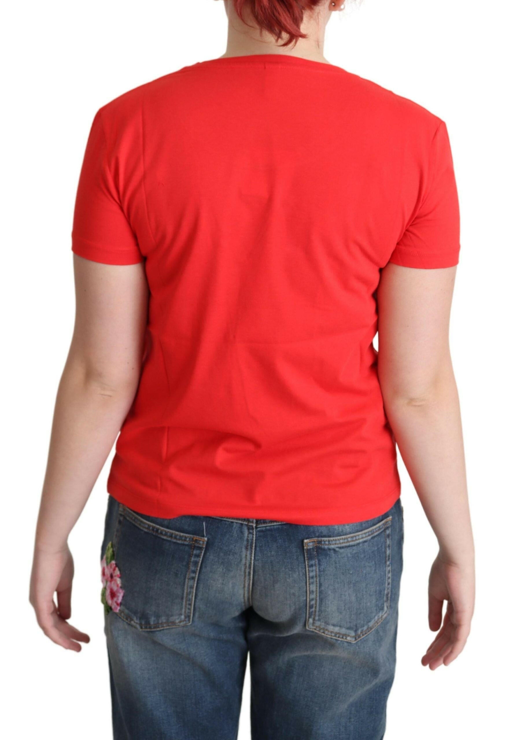 Moschino Red Printed Cotton Short Sleeves Tops Blouse T-shirt -   -  Moschino.