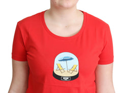 Moschino Red Printed Cotton Short Sleeves Tops Blouse T-shirt -   -  Moschino.
