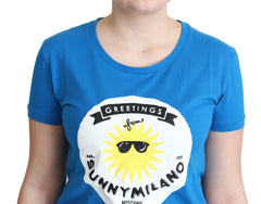 Moschino Blue Cotton Sunny Milano Print Tops T-shirt -   -  Moschino.