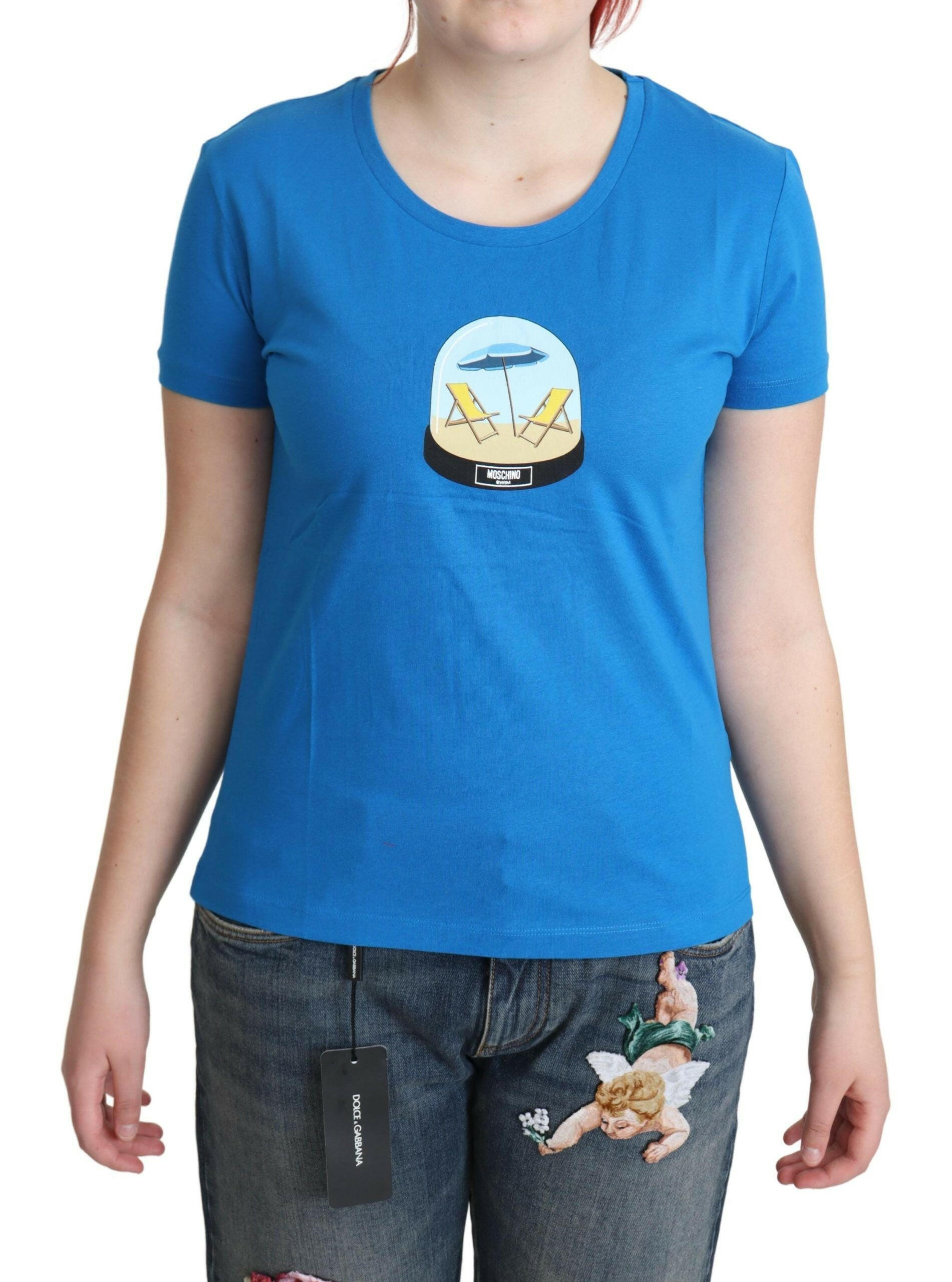 Moschino Blue Printed Cotton Short Sleeves Tops T-shirt -   -  Moschino.