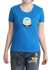 Moschino Blue Printed Cotton Short Sleeves Tops T-shirt -   -  Moschino.