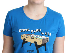 Moschino Blue Cotton Come Play 4 Us Print T-shirt -   -  Moschino.