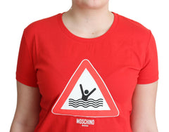 Moschino Red Cotton Swim Graphic Triangle Print  T-shirt -   -  Moschino.