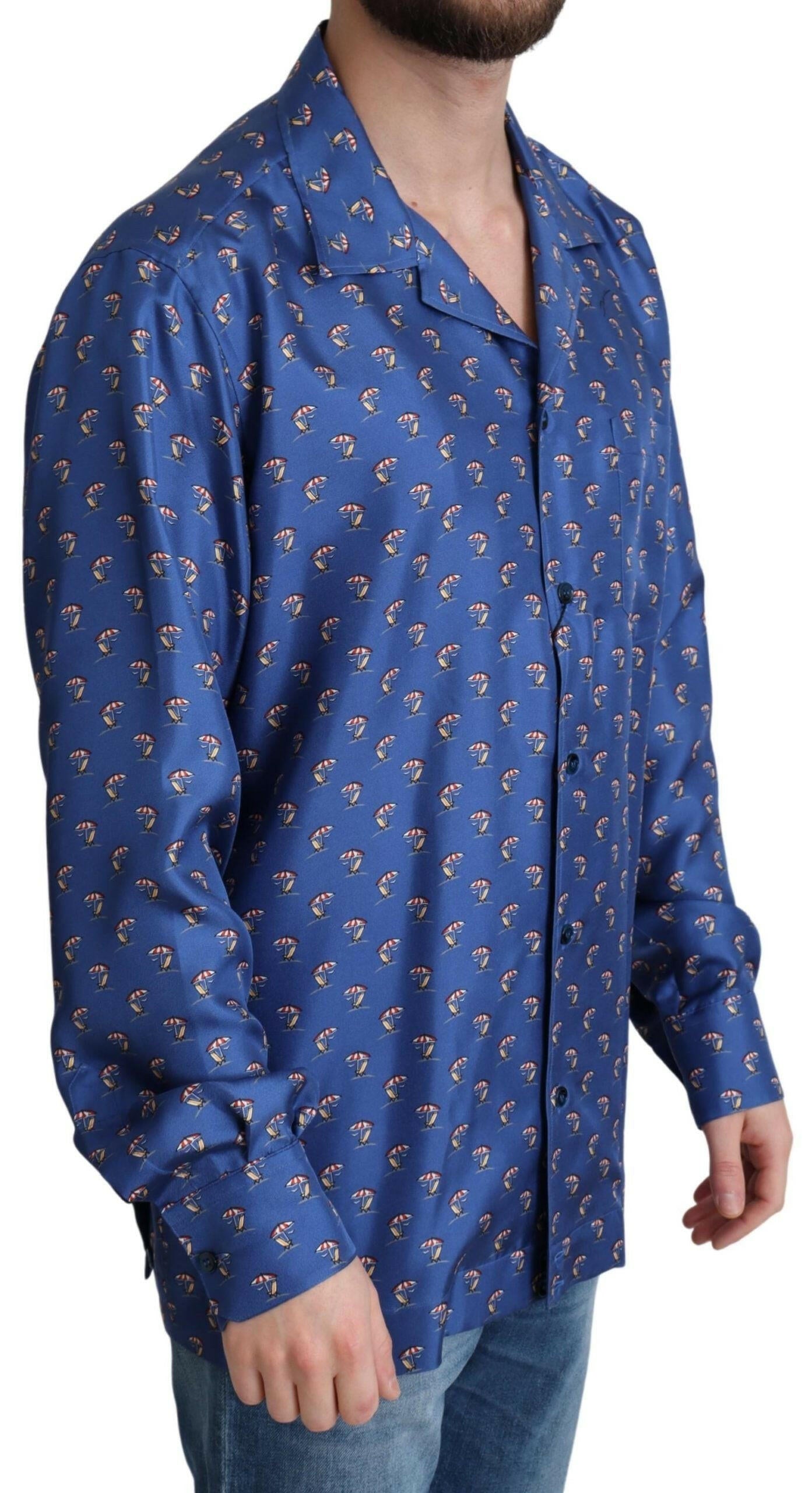 Dolce & Gabbana Blue Beach Chair Umbrella Print Silk Shirt -   -  Dolce & Gabbana.