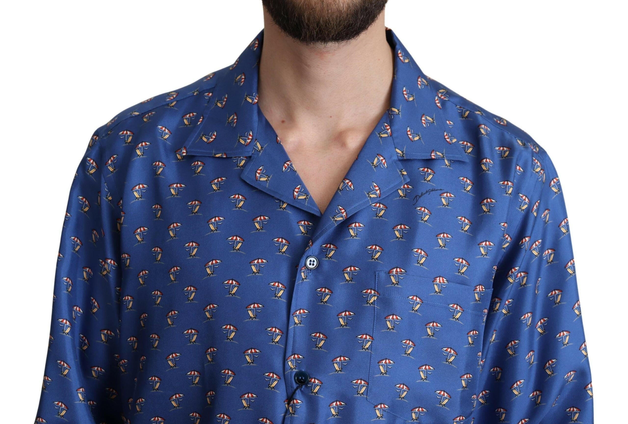 Dolce & Gabbana Blue Beach Chair Umbrella Print Silk Shirt -   -  Dolce & Gabbana.