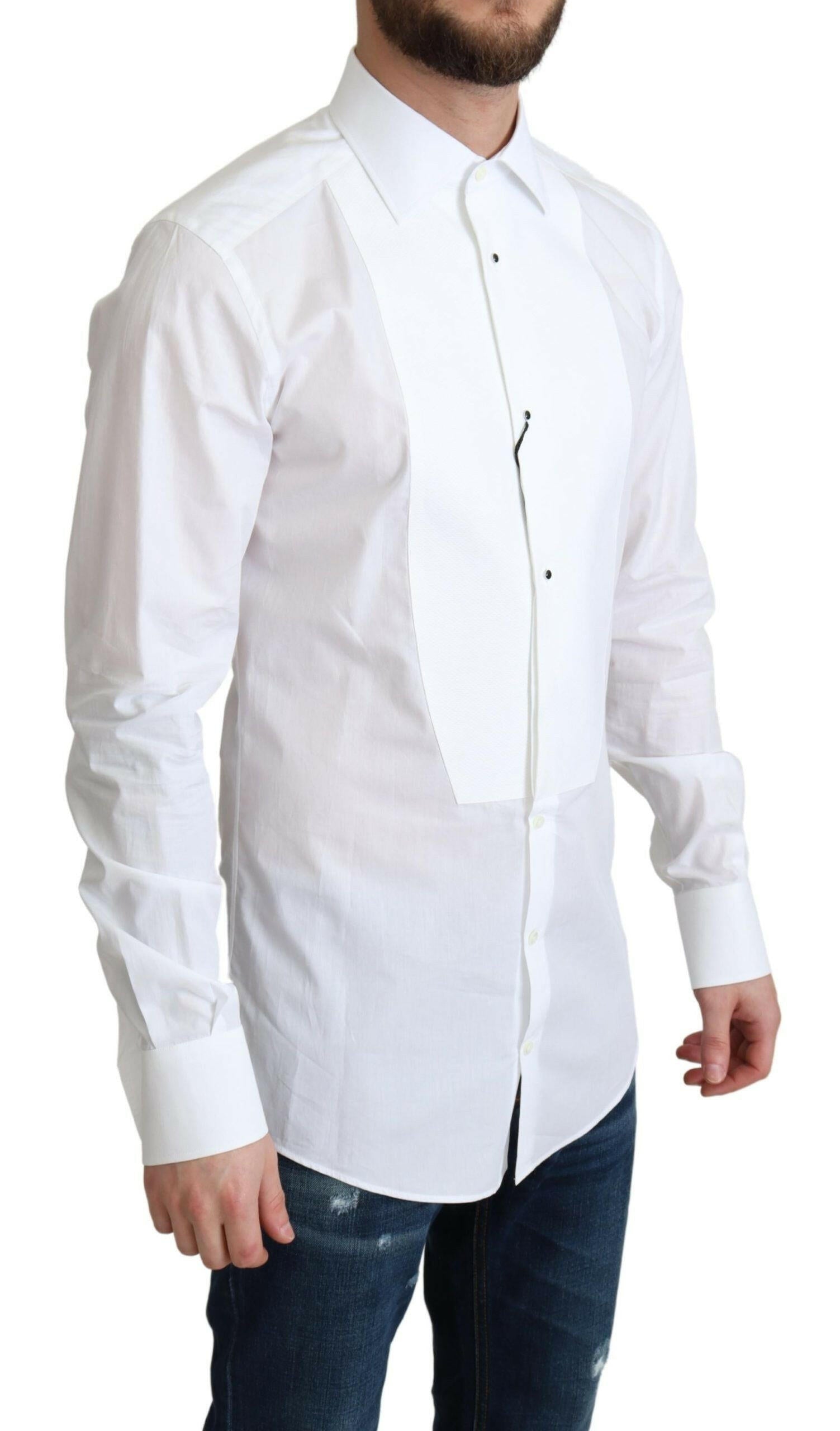 Dolce & Gabbana White Bib Cotton Poplin Men Formal Shirt -   -  Dolce & Gabbana.