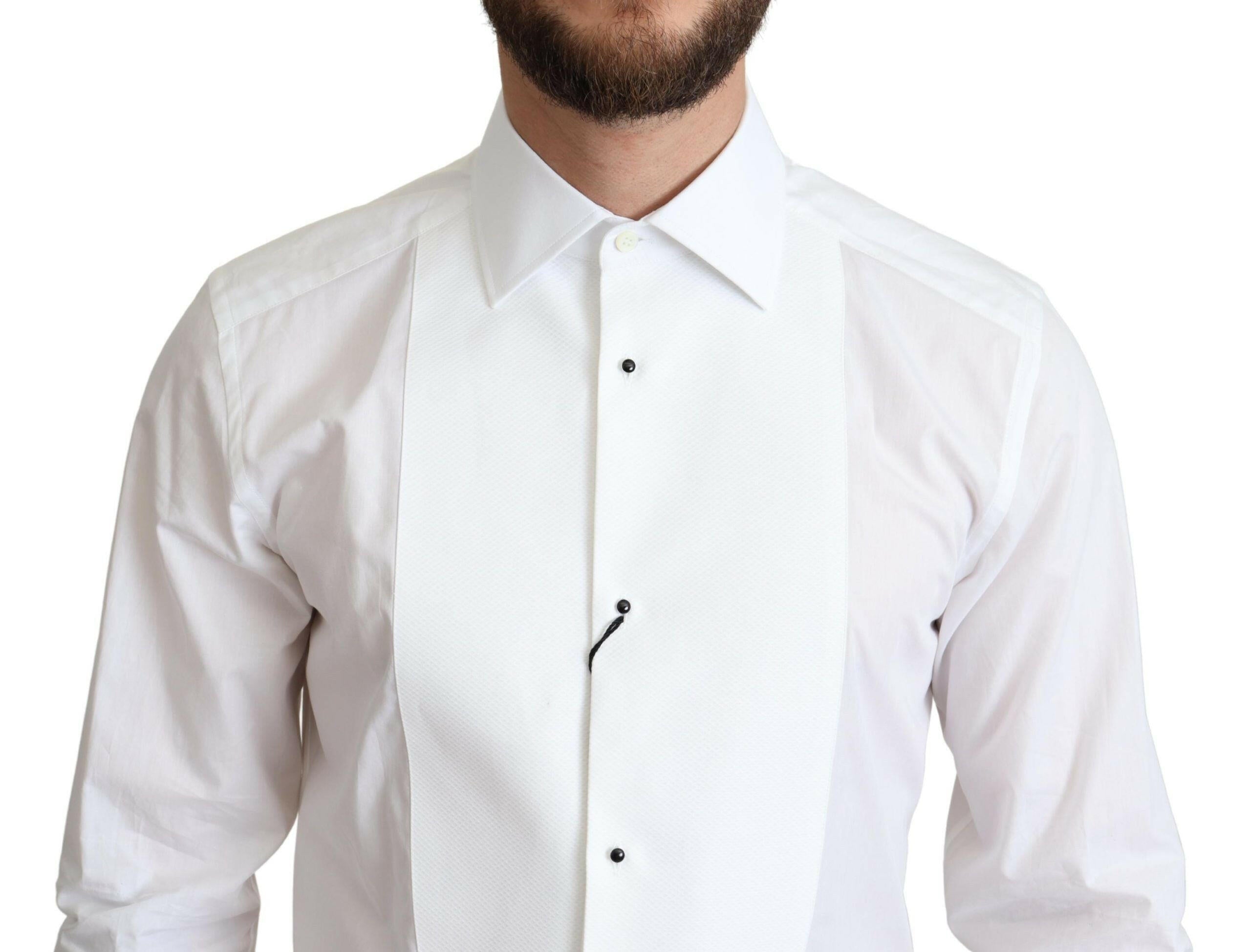 Dolce & Gabbana White Bib Cotton Poplin Men Formal Shirt -   -  Dolce & Gabbana.