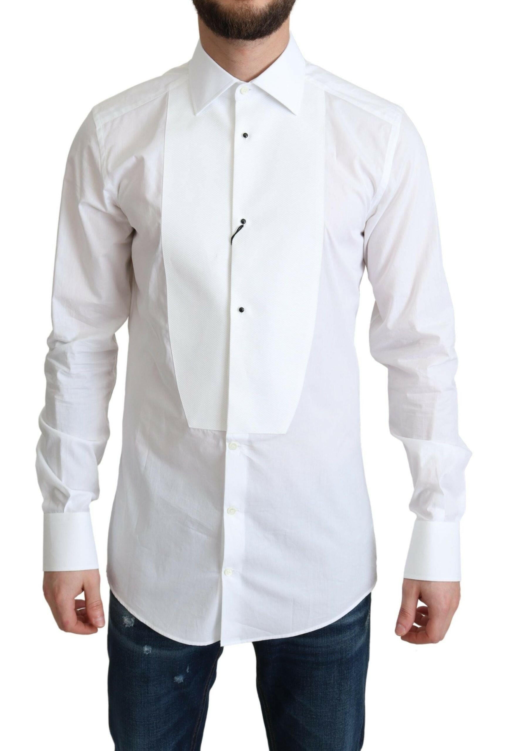 Dolce & Gabbana White Bib Cotton Poplin Men Formal Shirt -   -  Dolce & Gabbana.