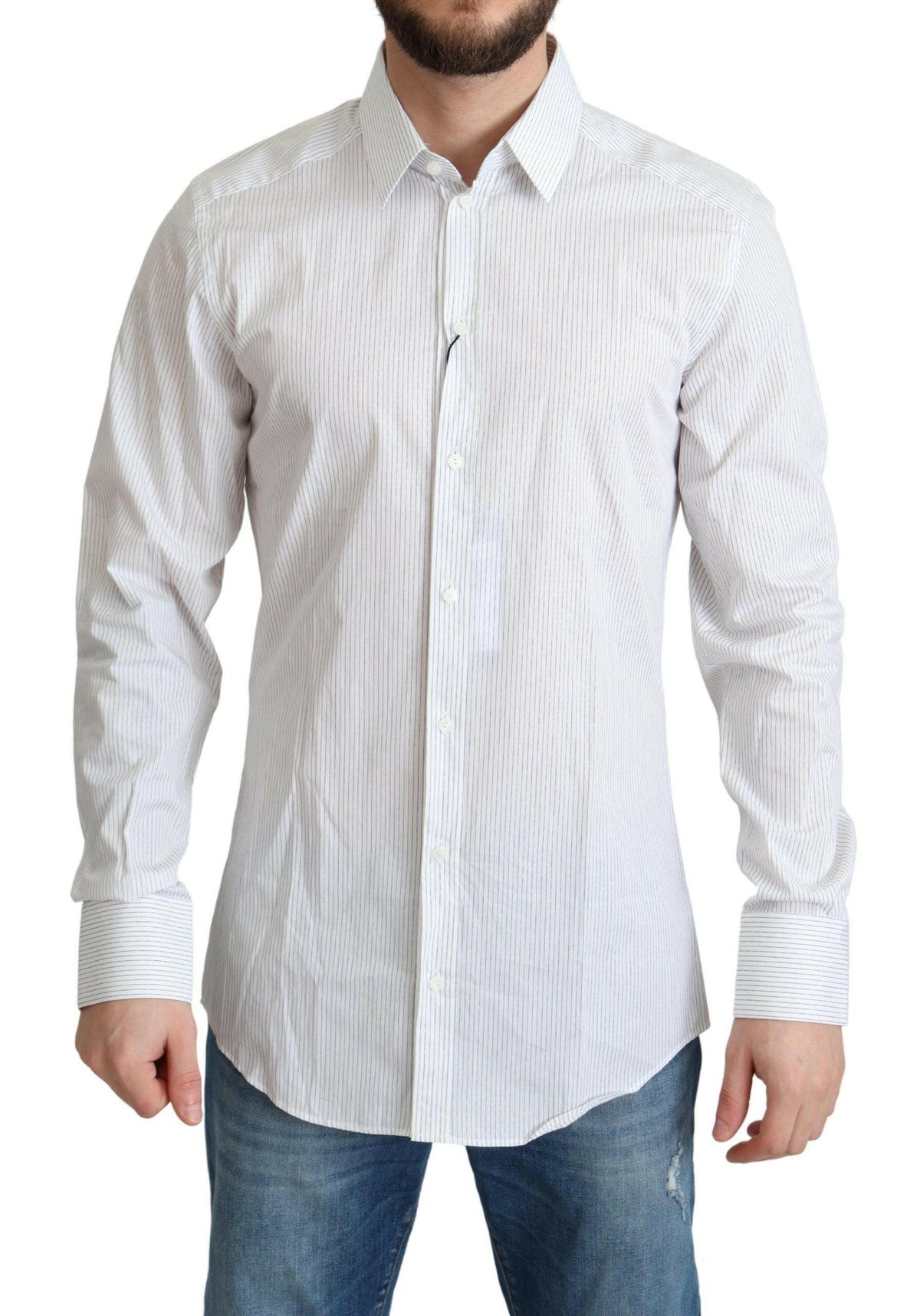 Dolce & Gabbana White Stripes Cotton Formal Dress Shirt -   -  Dolce & Gabbana.