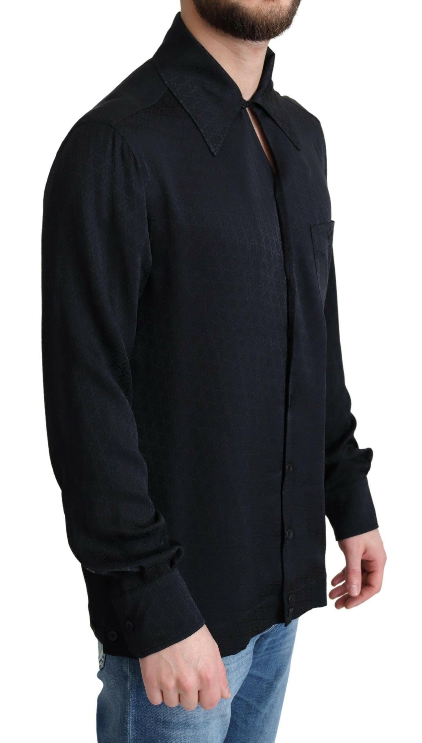 Dolce & Gabbana Black Jacquard Silk Casual Button Down Shirt -   -  Dolce & Gabbana.