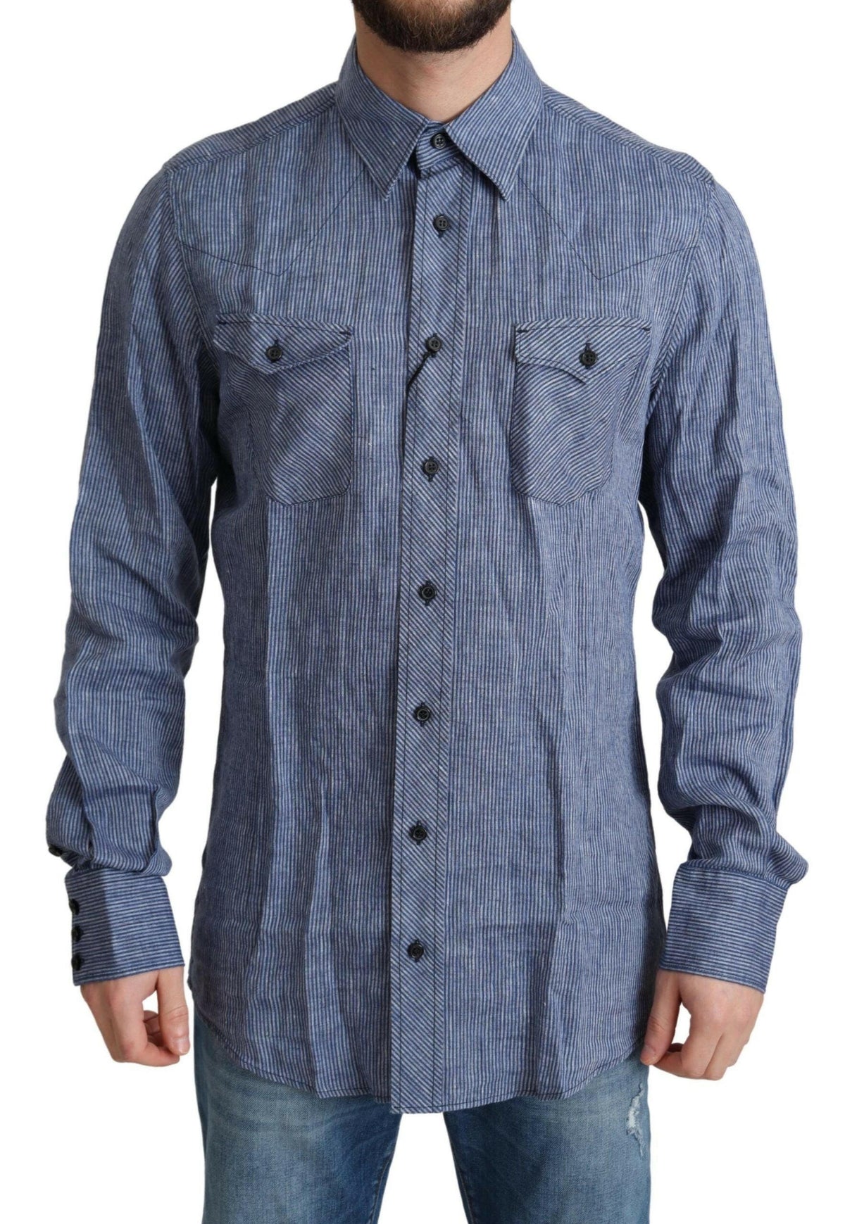 Dolce & Gabbana Blue Stripes Men Casual Button Down Shirt -   -  Dolce & Gabbana.