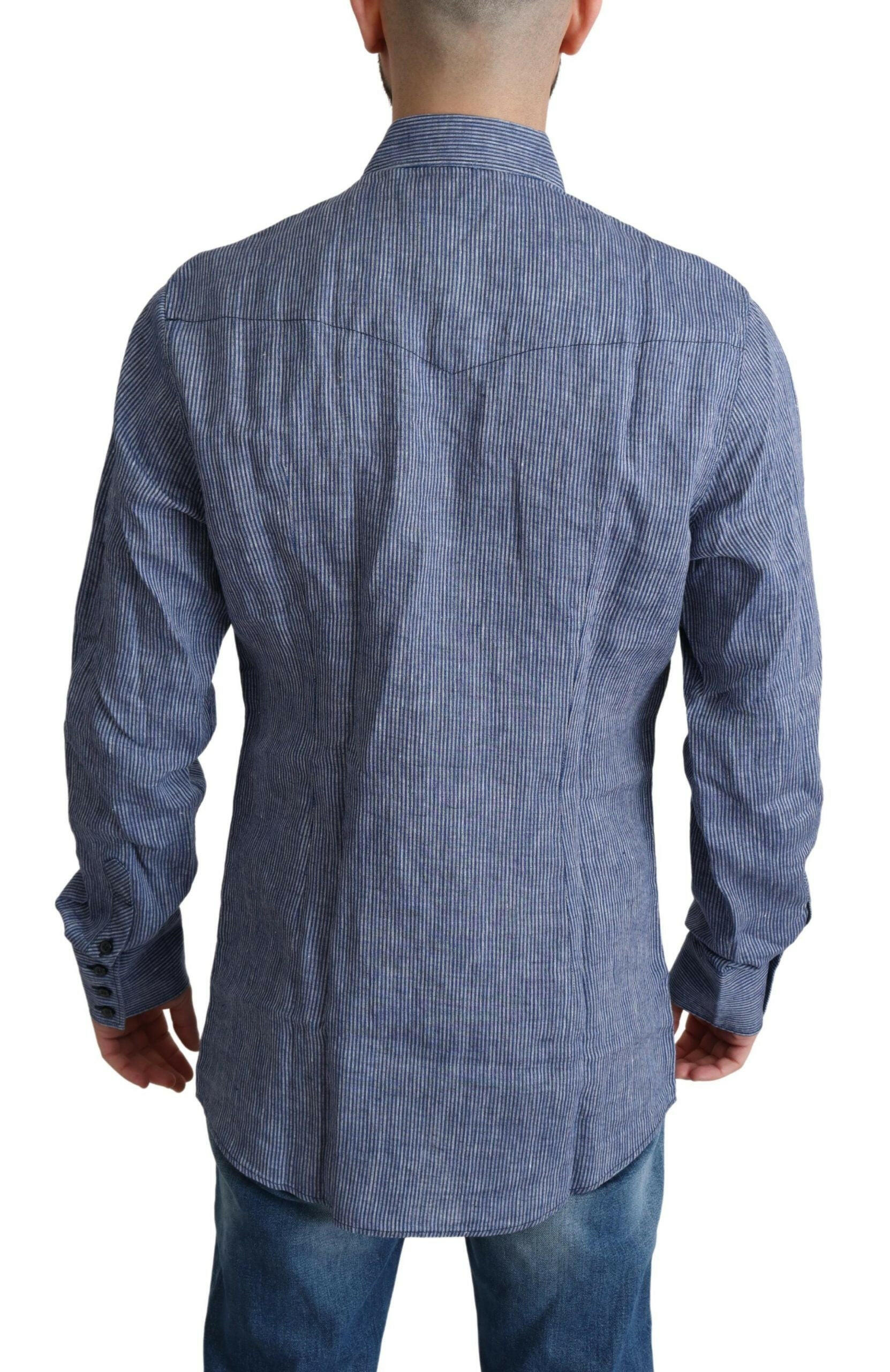 Dolce & Gabbana Blue Stripes Men Casual Button Down Shirt -   -  Dolce & Gabbana.