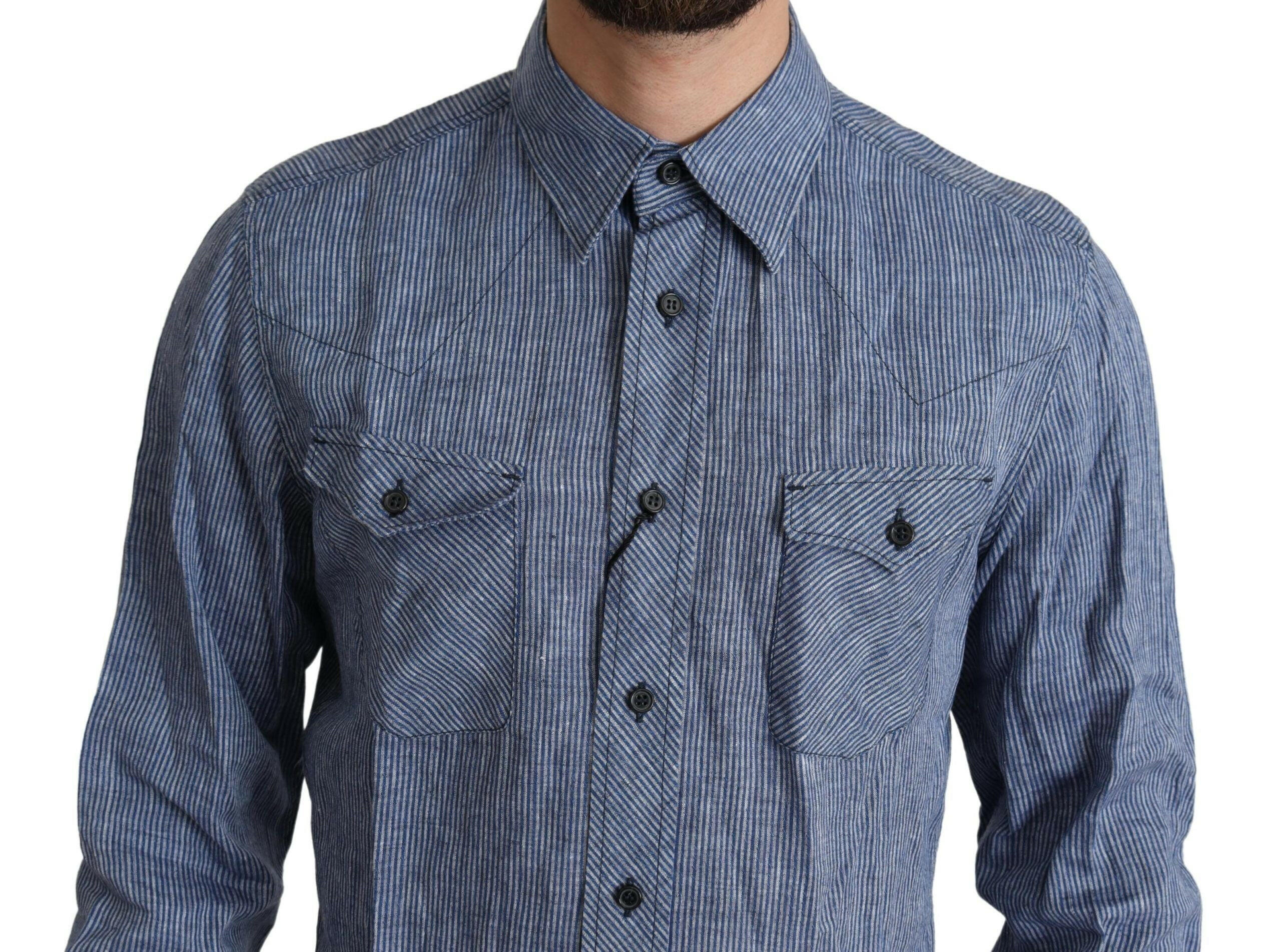 Dolce & Gabbana Blue Stripes Men Casual Button Down Shirt -   -  Dolce & Gabbana.
