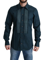Dolce & Gabbana Blue Placket Cotton Dress Formal Shirt -   -  Dolce & Gabbana.