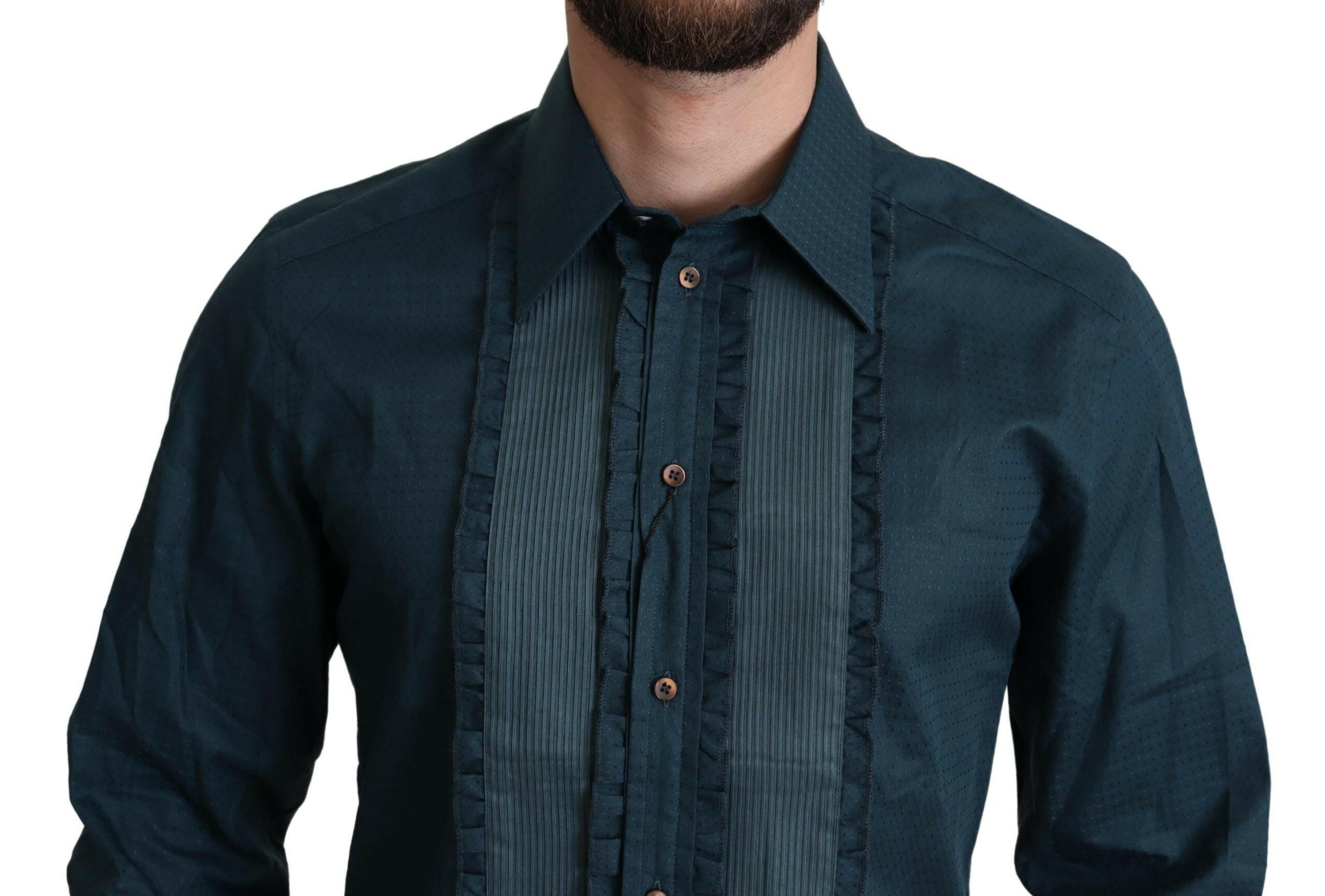 Dolce & Gabbana Blue Placket Cotton Dress Formal Shirt -   -  Dolce & Gabbana.
