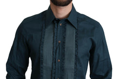 Dolce & Gabbana Blue Placket Cotton Dress Formal Shirt -   -  Dolce & Gabbana.