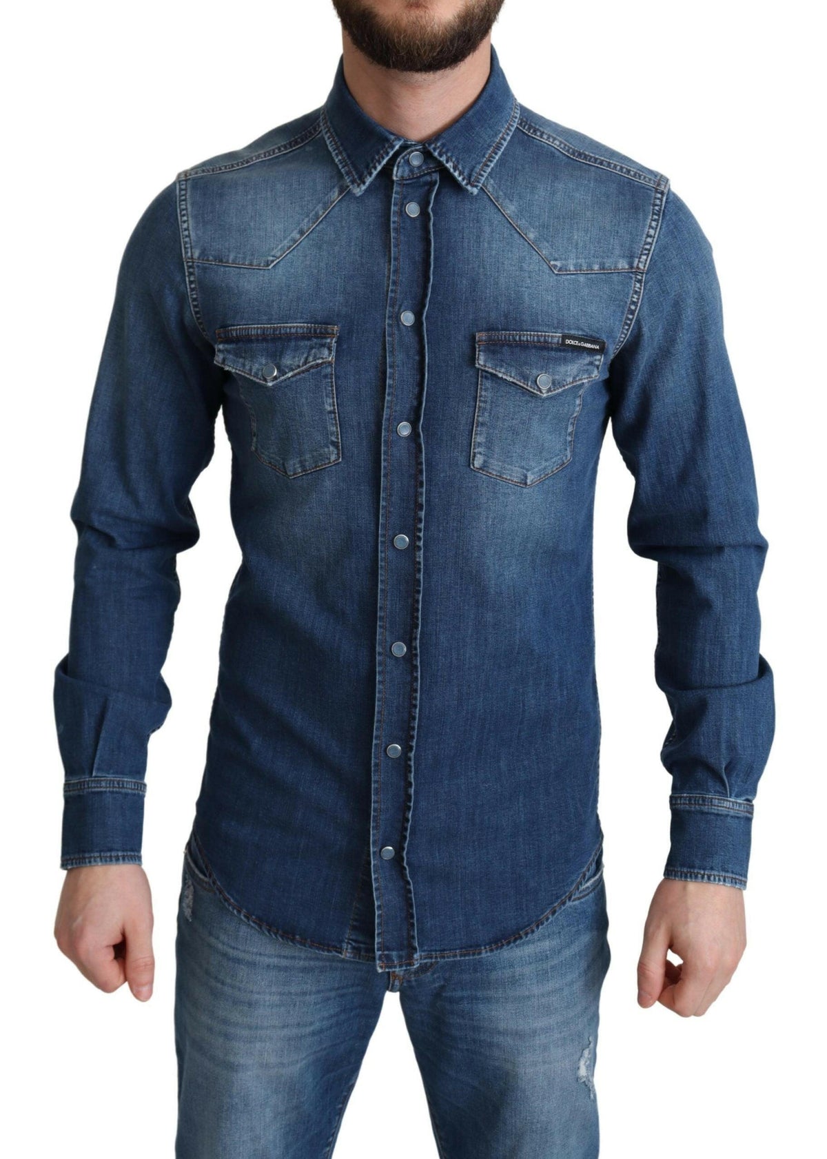 Dolce & Gabbana Blue Cotton Stretch Long Sleeves Denim Shirt -   -  Dolce & Gabbana.