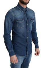 Dolce & Gabbana Blue Cotton Stretch Long Sleeves Denim Shirt -   -  Dolce & Gabbana.