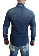 Dolce & Gabbana Blue Cotton Stretch Long Sleeves Denim Shirt -   -  Dolce & Gabbana.