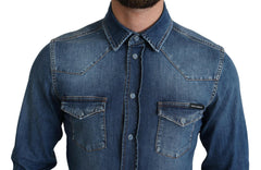 Dolce & Gabbana Blue Cotton Stretch Long Sleeves Denim Shirt -   -  Dolce & Gabbana.