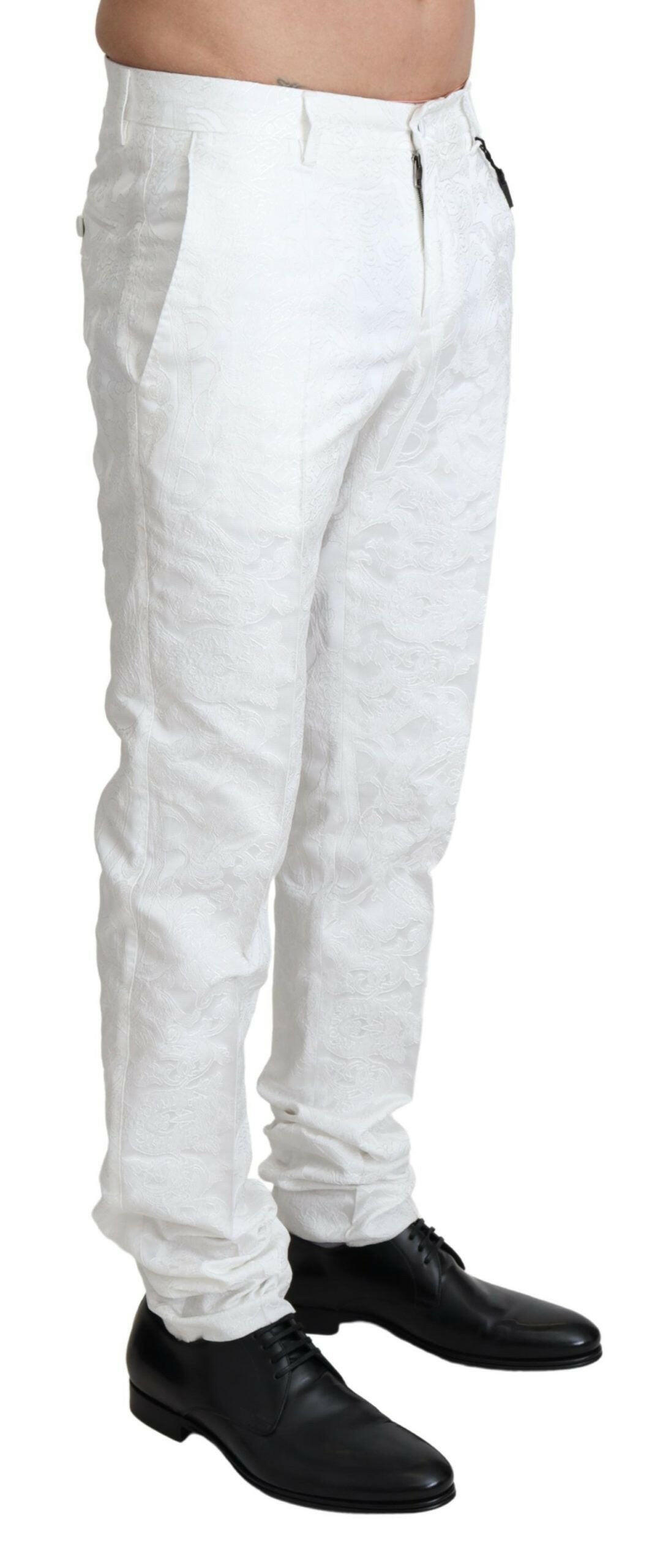 Dolce & Gabbana White Brocade Jaquard Dress Trouser Pants -   -  Dolce & Gabbana.