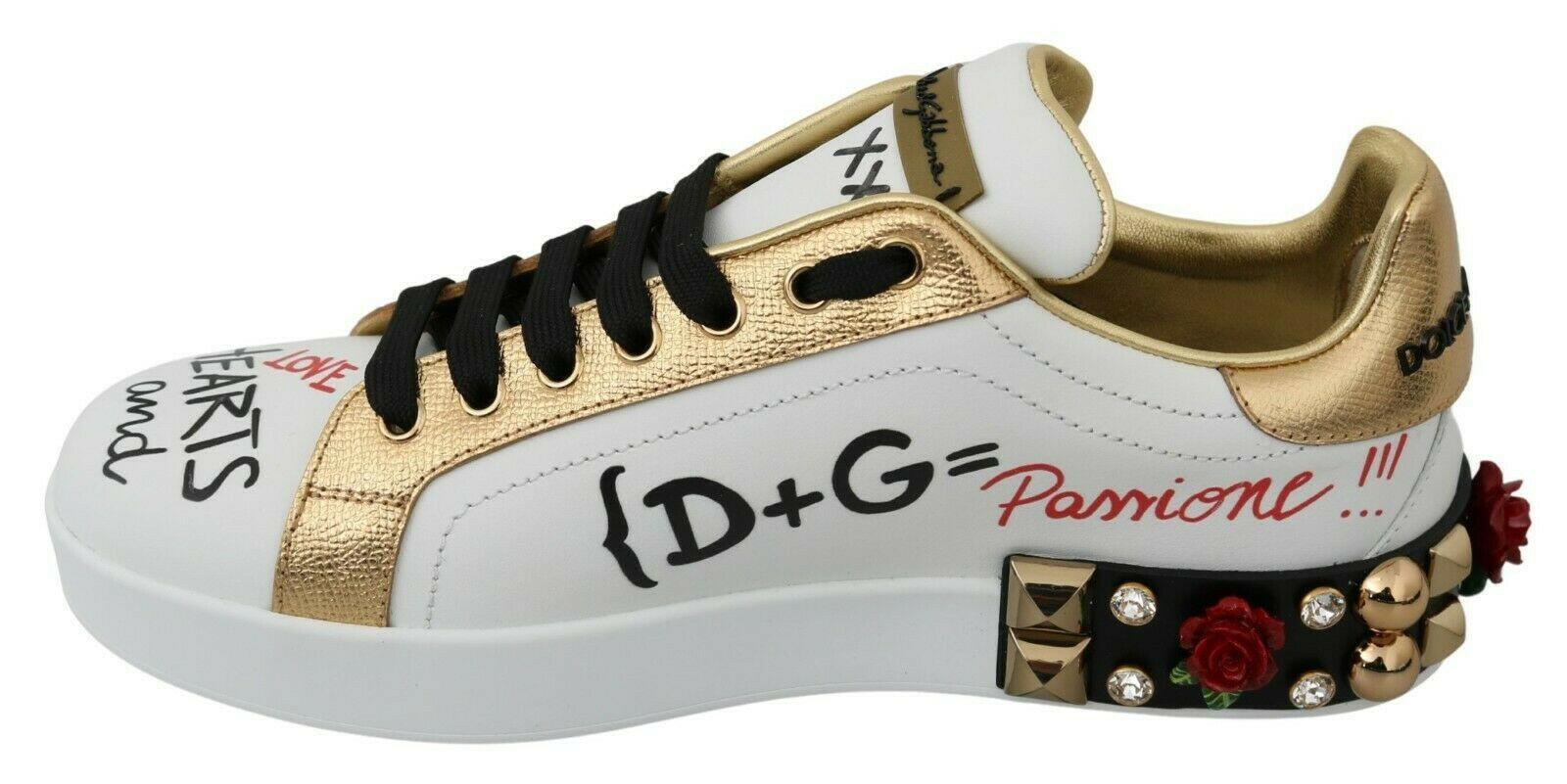 Dolce & Gabbana White Roses Sequined Crystal Womens Sneakers Shoes -   -  Dolce & Gabbana.