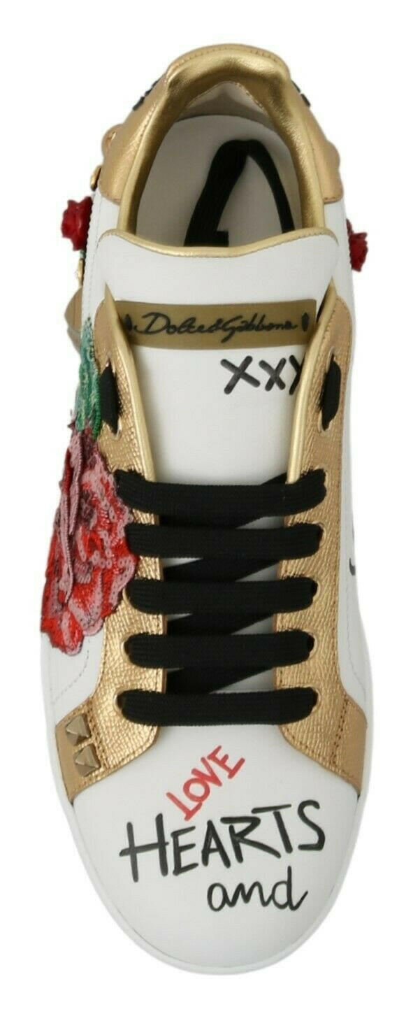 Dolce & Gabbana White Roses Sequined Crystal Womens Sneakers Shoes -   -  Dolce & Gabbana.