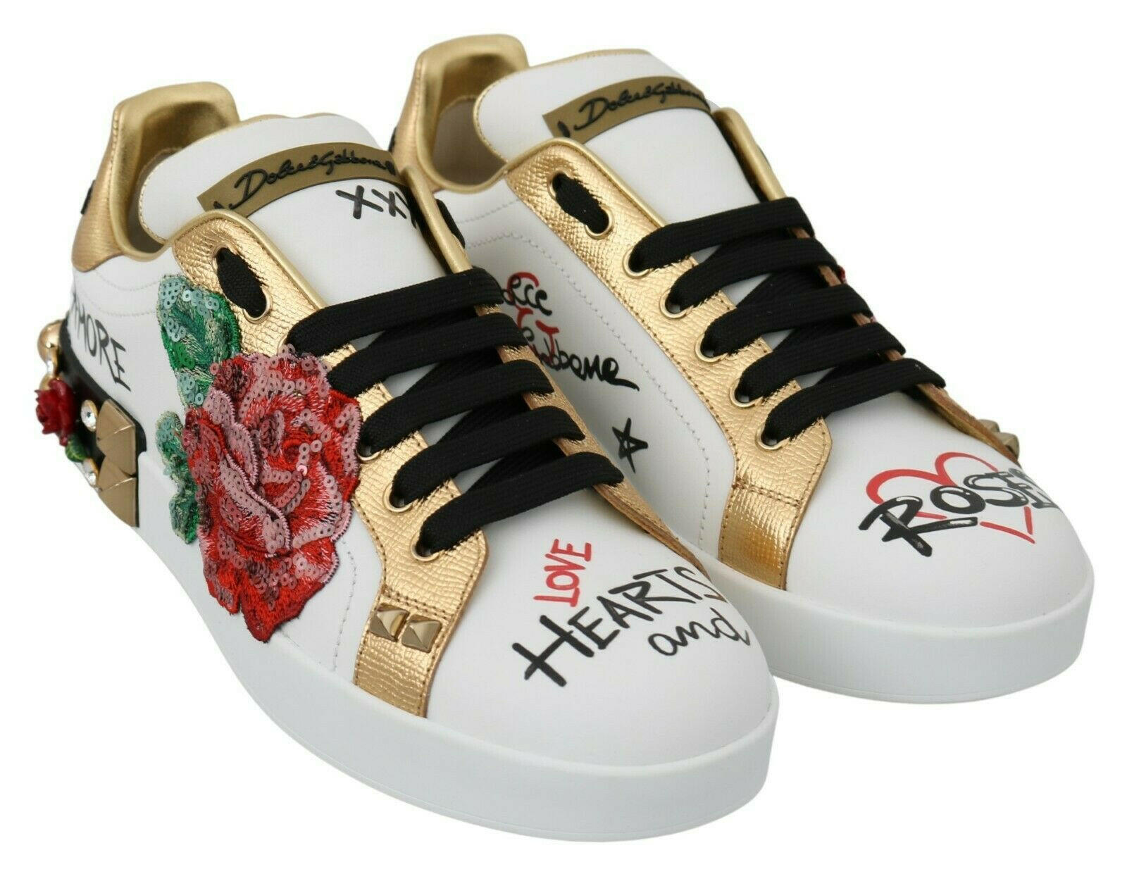 Dolce & Gabbana White Roses Sequined Crystal Womens Sneakers Shoes -   -  Dolce & Gabbana.