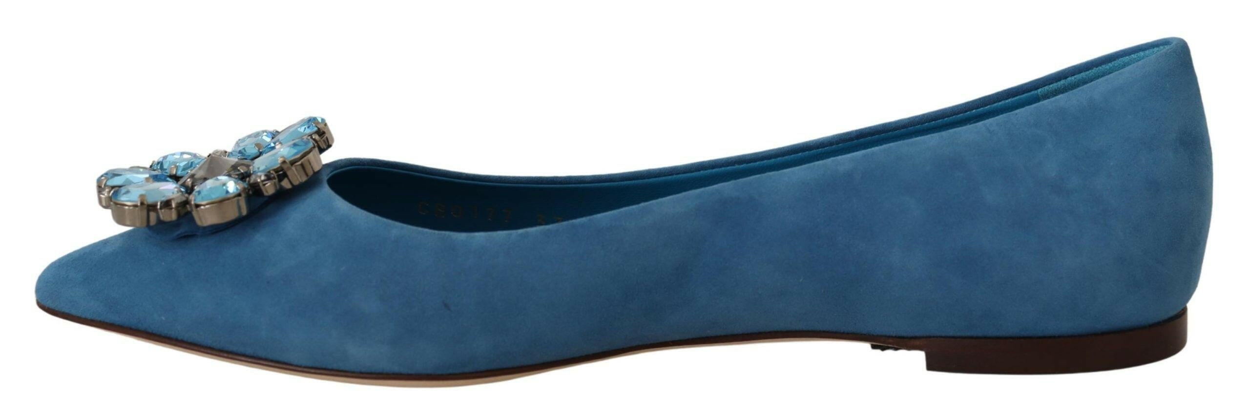 Dolce & Gabbana Blue Suede Crystals Loafers Flats Shoes -   -  Dolce & Gabbana.