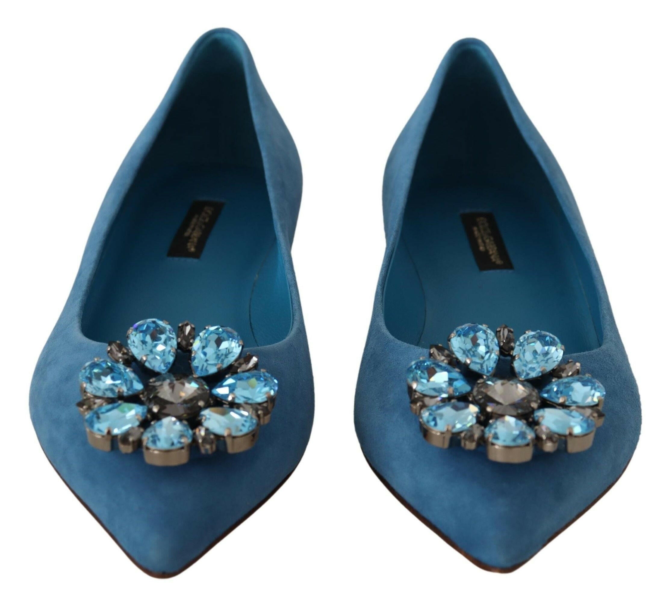 Dolce & Gabbana Blue Suede Crystals Loafers Flats Shoes -   -  Dolce & Gabbana.