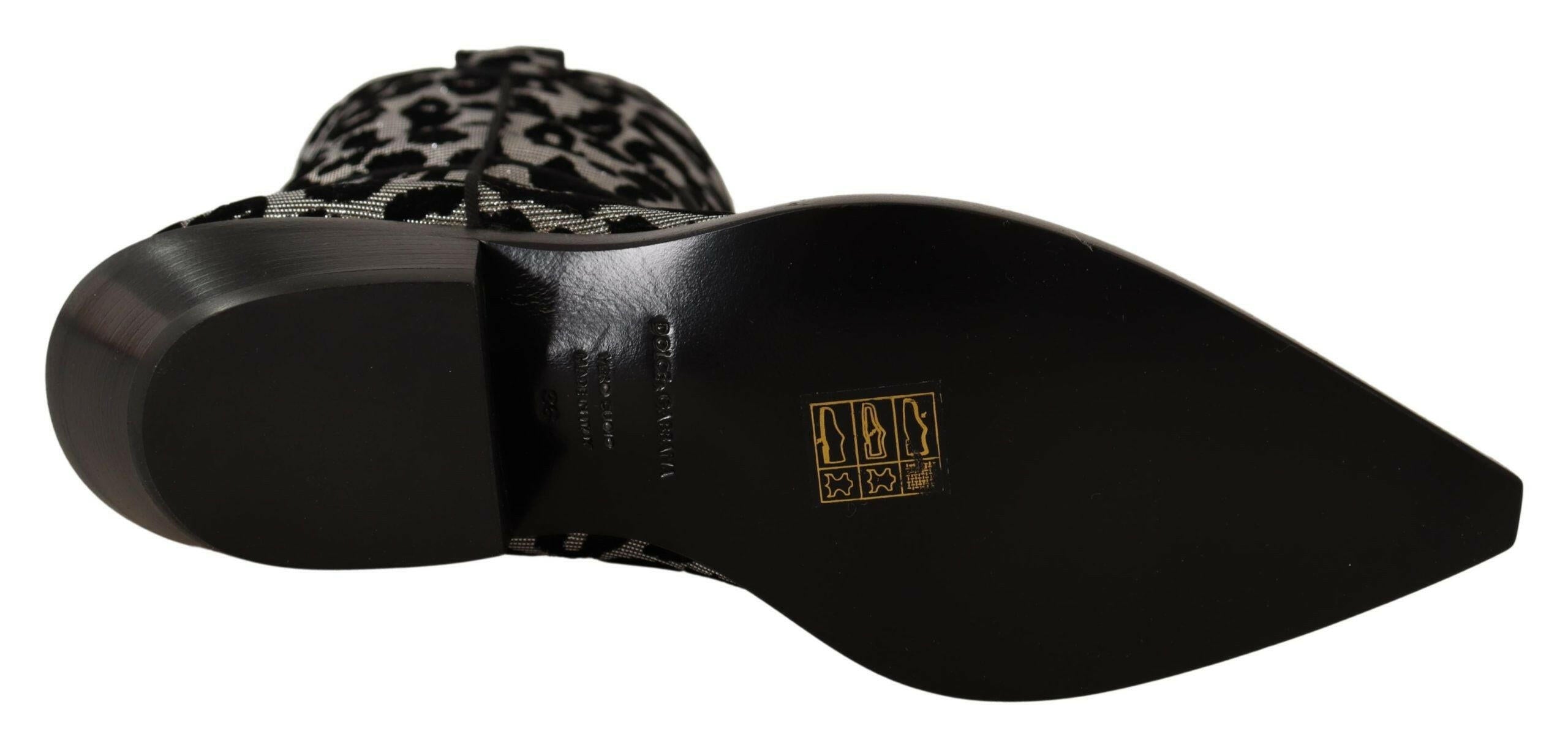 Dolce & Gabbana Gray Black Leopard Cowboy Boots Shoes -   -  Dolce & Gabbana.