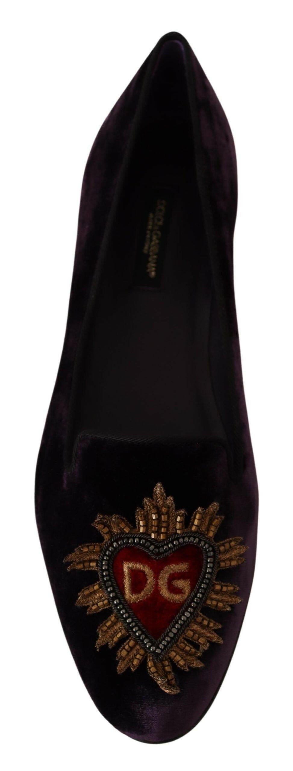 Dolce & Gabbana Purple Velvet DG Heart Loafers Flats Shoes -   -  Dolce & Gabbana.