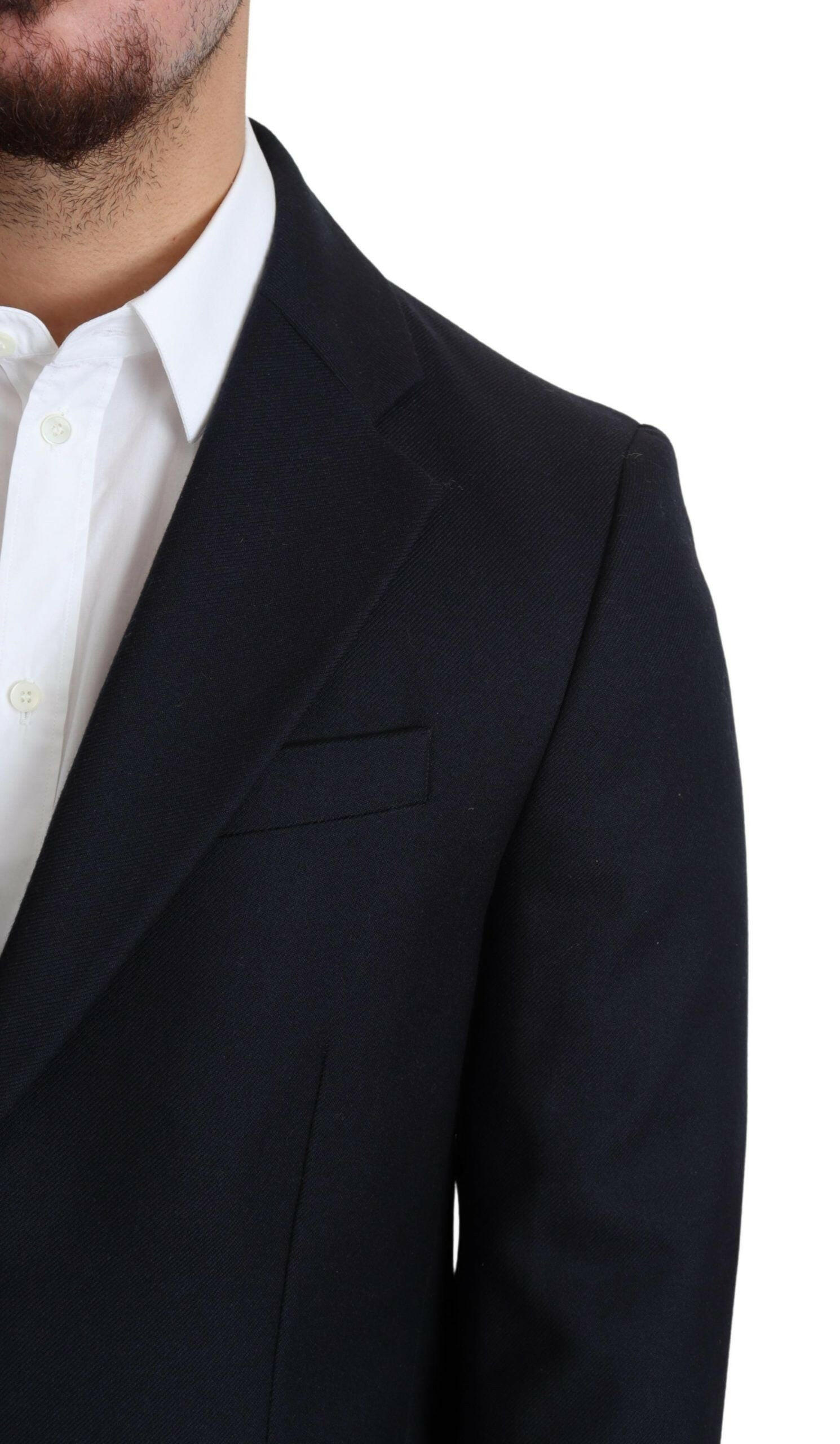 Dolce & Gabbana Dark Blue Wool Single Breasted Coat Jacket -   -  Dolce & Gabbana.