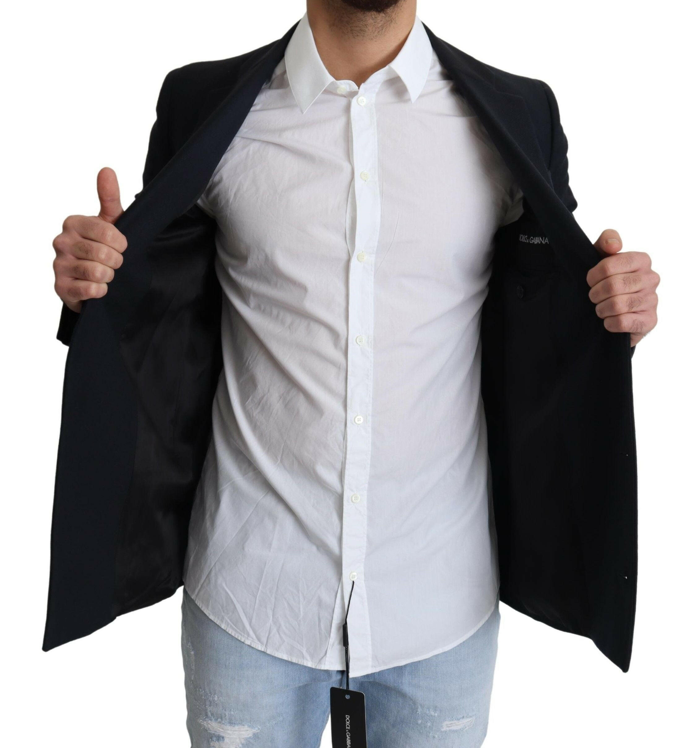 Dolce & Gabbana Dark Blue Wool Single Breasted Coat Jacket -   -  Dolce & Gabbana.