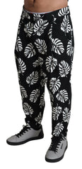 Dolce & Gabbana Black Leaf Cotton Stretch Trouser Pants Pants -   -  Dolce & Gabbana.
